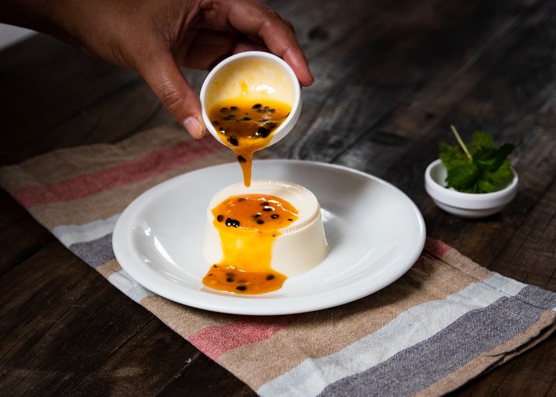 Panna Cotta with berry coulis at Marcos